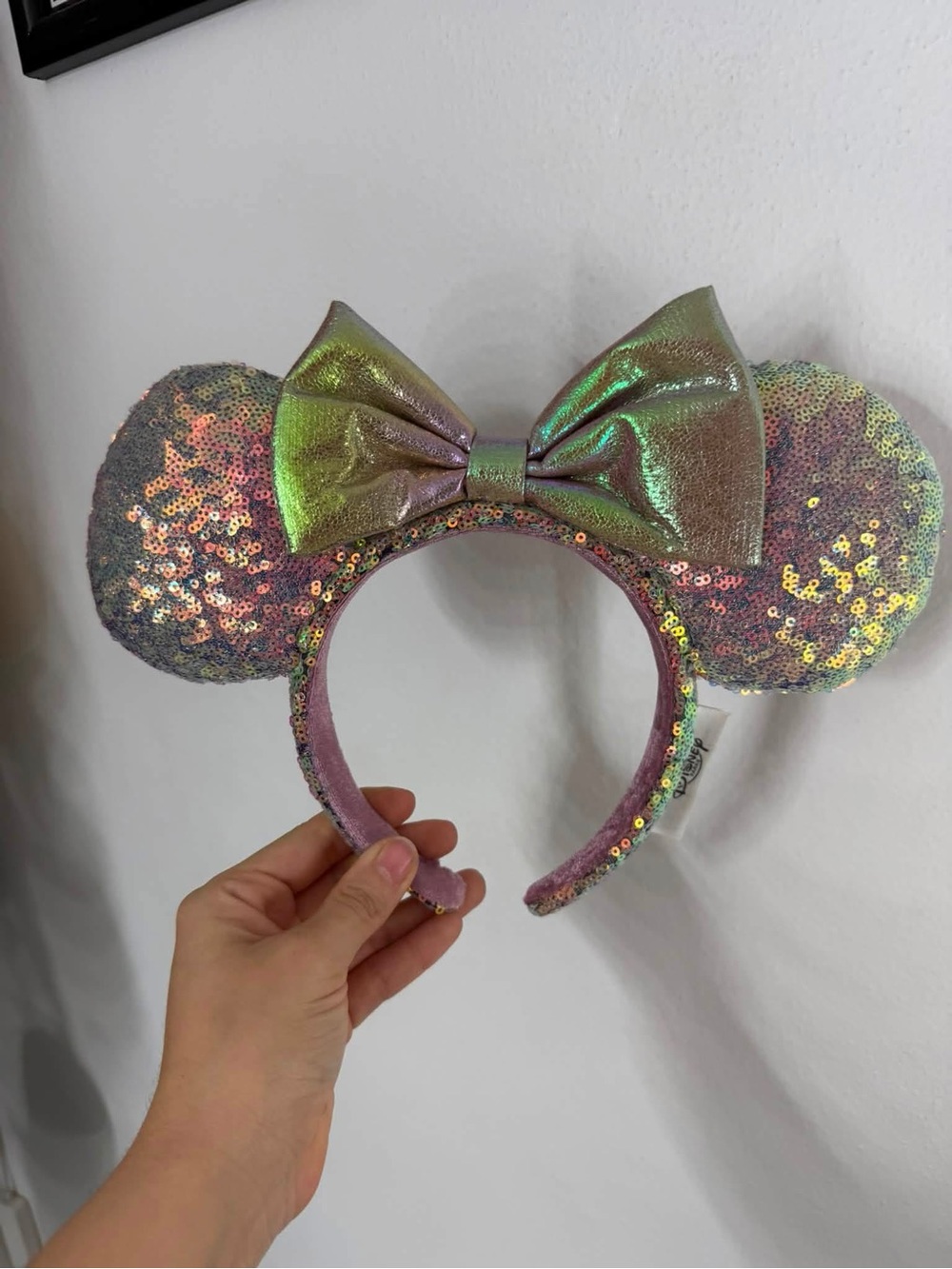 Iridescent Purple Sequin Minnie Ears Headband with Bow